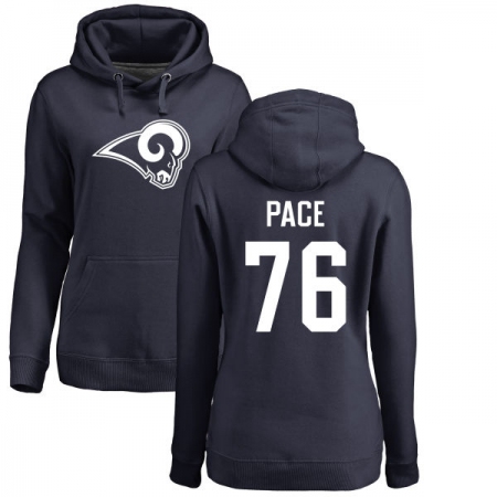 NFL Women's Nike Los Angeles Rams #76 Orlando Pace Navy Blue Name & Number Logo Pullover Hoodie