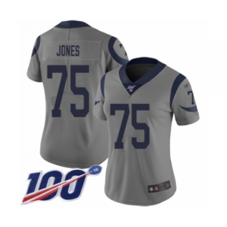 Women's Los Angeles Rams #75 Deacon Jones Limited Gray Inverted Legend 100th Season Football Jersey