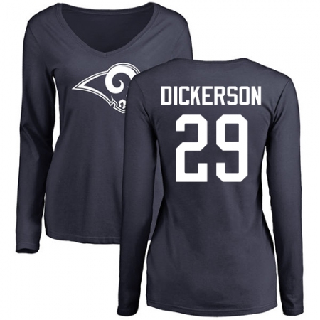 NFL Women's Nike Los Angeles Rams #29 Eric Dickerson Navy Blue Name & Number Logo Slim Fit Long Sleeve T-Shirt