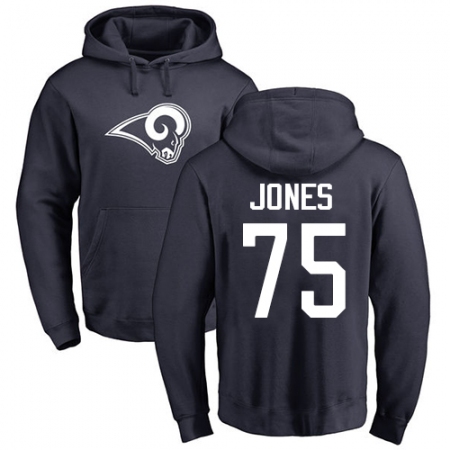 NFL Nike Los Angeles Rams #75 Deacon Jones Navy Blue Name & Number Logo Pullover Hoodie