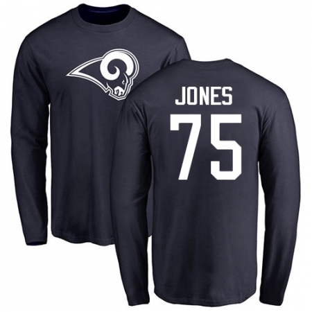 NFL Nike Los Angeles Rams #75 Deacon Jones Navy Blue Name & Number Logo Long Sleeve T-Shirt