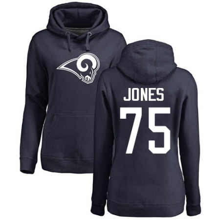 NFL Women's Nike Los Angeles Rams #75 Deacon Jones Navy Blue Name & Number Logo Pullover Hoodie