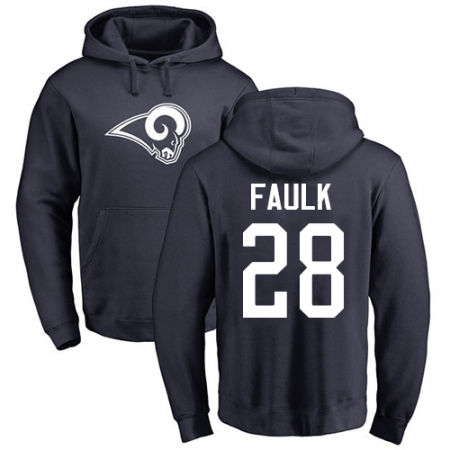 NFL Nike Los Angeles Rams #28 Marshall Faulk Navy Blue Name & Number Logo Pullover Hoodie