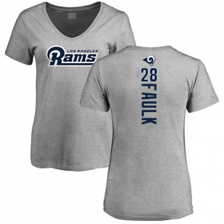 NFL Women's Nike Los Angeles Rams #28 Marshall Faulk Ash Backer V-Neck T-Shirt