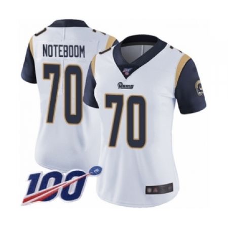 Women's Los Angeles Rams #70 Joseph Noteboom White Vapor Untouchable Limited Player 100th Season Football Jersey
