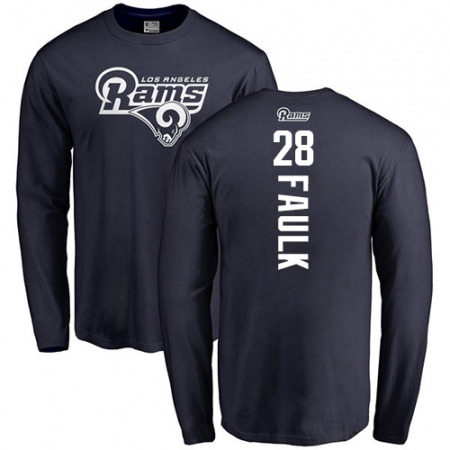 NFL Nike Los Angeles Rams #28 Marshall Faulk Navy Blue Backer Long Sleeve T-Shirt