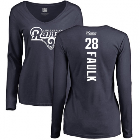 NFL Women's Nike Los Angeles Rams #28 Marshall Faulk Navy Blue Backer Slim Fit Long Sleeve T-Shirt