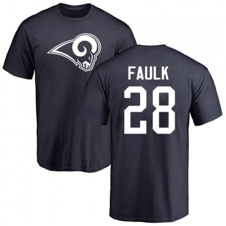 NFL Nike Los Angeles Rams #28 Marshall Faulk Navy Blue Name & Number Logo T-Shirt