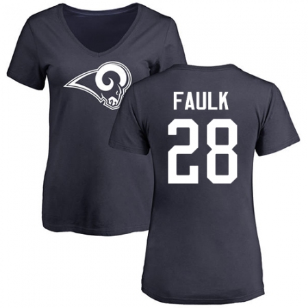 NFL Women's Nike Los Angeles Rams #28 Marshall Faulk Navy Blue Name & Number Logo Slim Fit T-Shirt