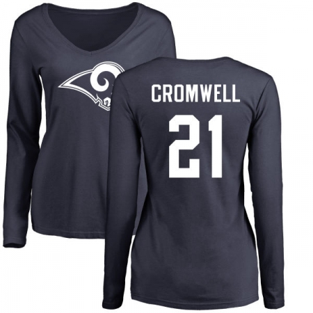 NFL Women's Nike Los Angeles Rams #21 Nolan Cromwell Navy Blue Name & Number Logo Slim Fit Long Sleeve T-Shirt