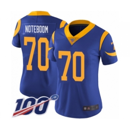 Women's Los Angeles Rams #70 Joseph Noteboom Royal Blue Alternate Vapor Untouchable Limited Player 100th Season Football Jersey