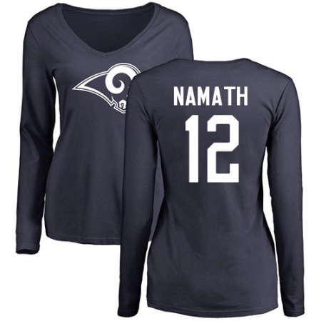 NFL Women's Nike Los Angeles Rams #12 Joe Namath Navy Blue Name & Number Logo Slim Fit Long Sleeve T-Shirt