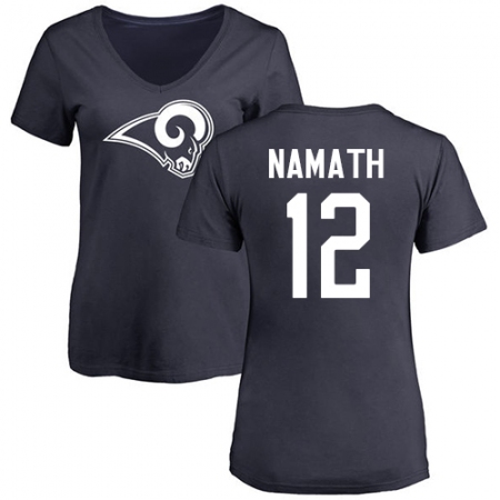 NFL Women's Nike Los Angeles Rams #12 Joe Namath Navy Blue Name & Number Logo Slim Fit T-Shirt