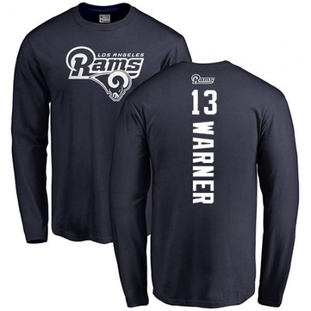 NFL Nike Los Angeles Rams #13 Kurt Warner Navy Blue Backer Long Sleeve T-Shirt