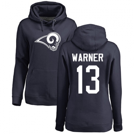 NFL Women's Nike Los Angeles Rams #13 Kurt Warner Navy Blue Name & Number Logo Pullover Hoodie
