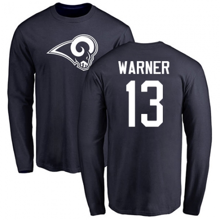NFL Nike Los Angeles Rams #13 Kurt Warner Navy Blue Name & Number Logo Long Sleeve T-Shirt