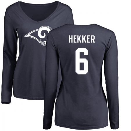 NFL Women's Nike Los Angeles Rams #6 Johnny Hekker Navy Blue Name & Number Logo Slim Fit Long Sleeve T-Shirt