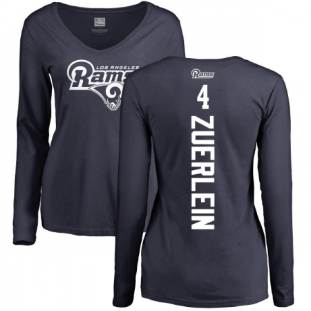 NFL Women's Nike Los Angeles Rams #4 Greg Zuerlein Navy Blue Backer Slim Fit Long Sleeve T-Shirt