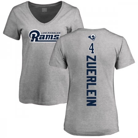 NFL Women's Nike Los Angeles Rams #4 Greg Zuerlein Ash Backer V-Neck T-Shirt