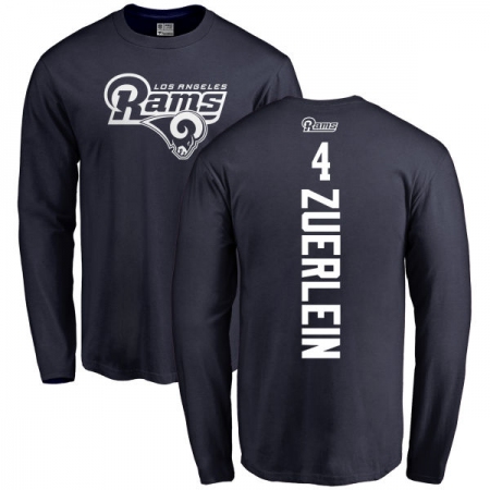 NFL Nike Los Angeles Rams #4 Greg Zuerlein Navy Blue Backer Long Sleeve T-Shirt
