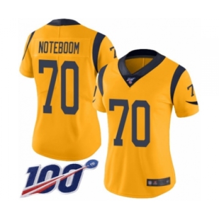 Women's Los Angeles Rams #70 Joseph Noteboom Limited Gold Rush Vapor Untouchable 100th Season Football Jersey