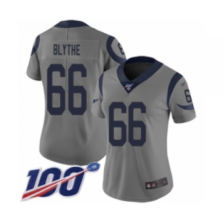 Women's Los Angeles Rams #66 Austin Blythe Limited Gray Inverted Legend 100th Season Football Jersey