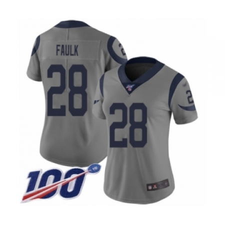 Women's Los Angeles Rams #28 Marshall Faulk Limited Gray Inverted Legend 100th Season Football Jersey