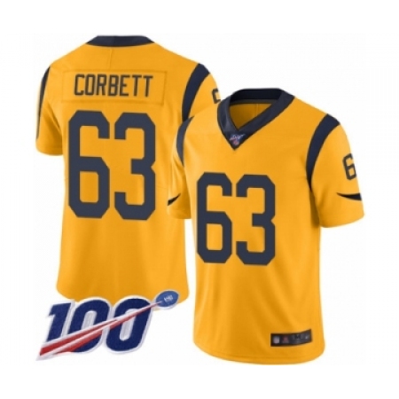 Men's Los Angeles Rams #63 Austin Corbett Limited Gold Rush Vapor Untouchable 100th Season Football Jersey