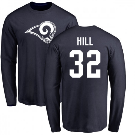 NFL Nike Los Angeles Rams #32 Troy Hill Navy Blue Name & Number Logo Long Sleeve T-Shirt