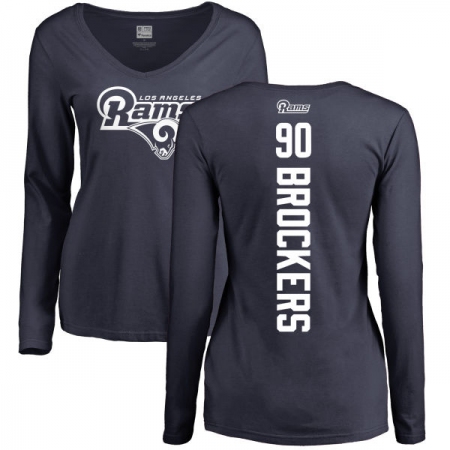 NFL Women's Nike Los Angeles Rams #90 Michael Brockers Navy Blue Backer Slim Fit Long Sleeve T-Shirt