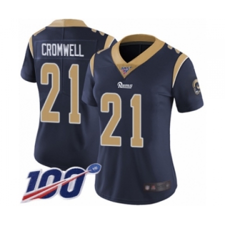 Women's Los Angeles Rams #21 Nolan Cromwell Navy Blue Team Color Vapor Untouchable Limited Player 100th Season Football Jersey