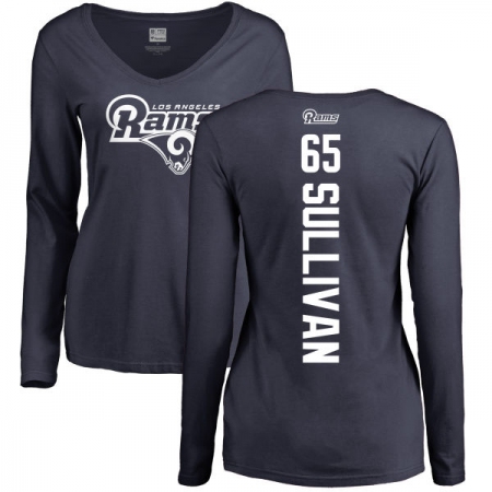 NFL Women's Nike Los Angeles Rams #65 John Sullivan Navy Blue Backer Slim Fit Long Sleeve T-Shirt