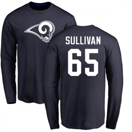 NFL Nike Los Angeles Rams #65 John Sullivan Navy Blue Name & Number Logo Long Sleeve T-Shirt