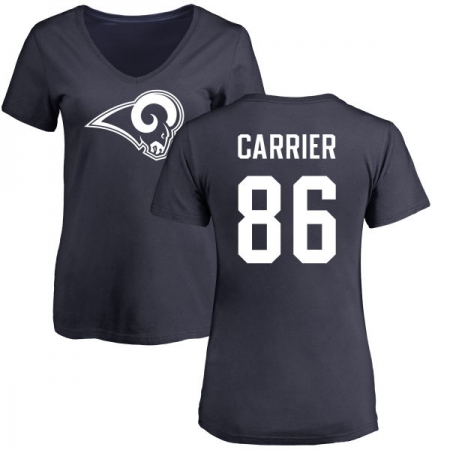 NFL Women's Nike Los Angeles Rams #86 Derek Carrier Navy Blue Name & Number Logo Slim Fit T-Shirt