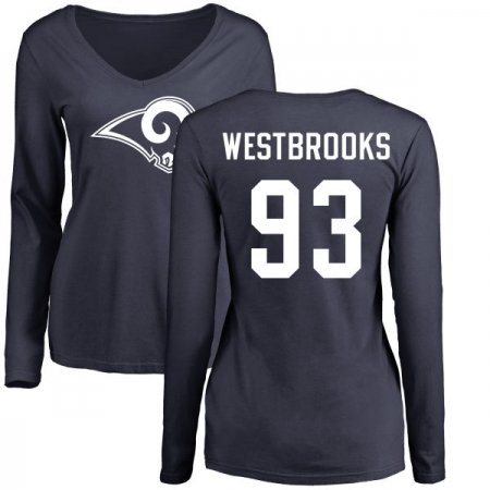 NFL Women's Nike Los Angeles Rams #93 Ethan Westbrooks Navy Blue Name & Number Logo Slim Fit Long Sleeve T-Shirt