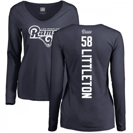 NFL Women's Nike Los Angeles Rams #58 Cory Littleton Navy Blue Backer Slim Fit Long Sleeve T-Shirt