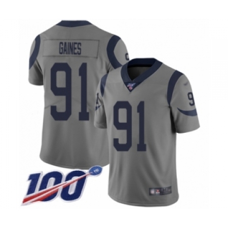 Youth Los Angeles Rams #91 Greg Gaines Limited Gray Inverted Legend 100th Season Football Jersey