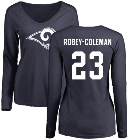 NFL Women's Nike Los Angeles Rams #23 Nickell Robey-Coleman Navy Blue Name & Number Logo Slim Fit Long Sleeve T-Shirt