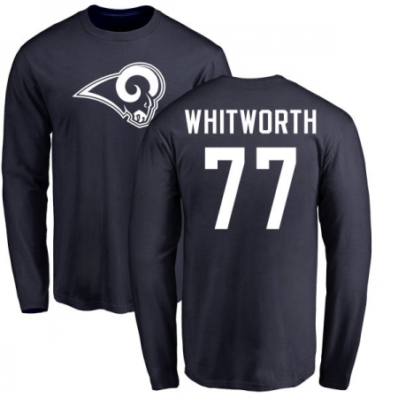 NFL Nike Los Angeles Rams #77 Andrew Whitworth Navy Blue Name & Number Logo Long Sleeve T-Shirt