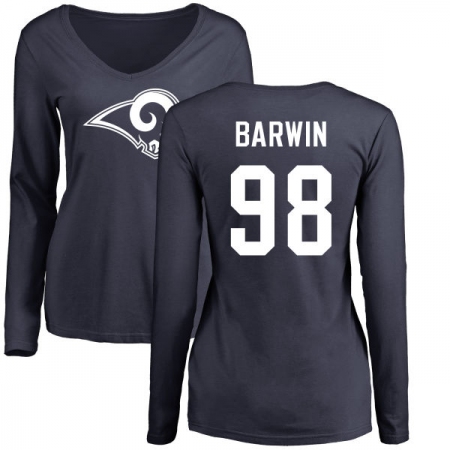 NFL Women's Nike Los Angeles Rams #98 Connor Barwin Navy Blue Name & Number Logo Slim Fit Long Sleeve T-Shirt