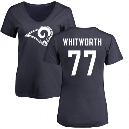 NFL Women's Nike Los Angeles Rams #77 Andrew Whitworth Navy Blue Name & Number Logo Slim Fit T-Shirt