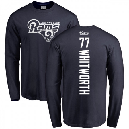 NFL Nike Los Angeles Rams #77 Andrew Whitworth Navy Blue Backer Long Sleeve T-Shirt