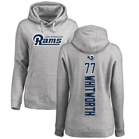 NFL Women's Nike Los Angeles Rams #77 Andrew Whitworth Ash Backer Pullover Hoodie