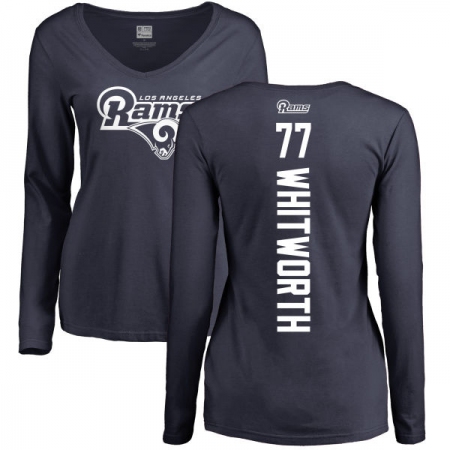 NFL Women's Nike Los Angeles Rams #77 Andrew Whitworth Navy Blue Backer Slim Fit Long Sleeve T-Shirt
