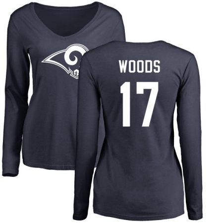 NFL Women's Nike Los Angeles Rams #17 Robert Woods Navy Blue Name & Number Logo Slim Fit Long Sleeve T-Shirt