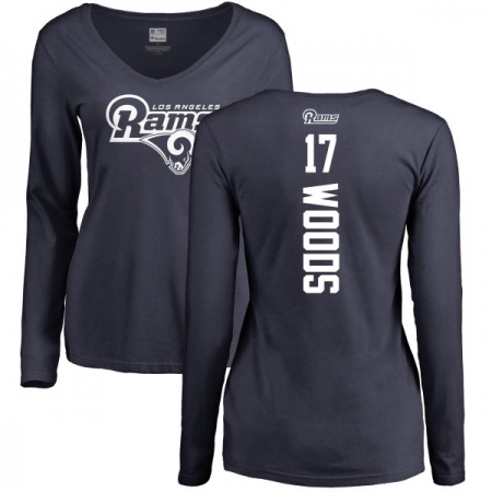 NFL Women's Nike Los Angeles Rams #17 Robert Woods Navy Blue Backer Slim Fit Long Sleeve T-Shirt