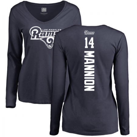 NFL Women's Nike Los Angeles Rams #14 Sean Mannion Navy Blue Backer Slim Fit Long Sleeve T-Shirt