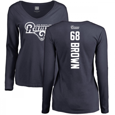 NFL Women's Nike Los Angeles Rams #68 Jamon Brown Navy Blue Backer Slim Fit Long Sleeve T-Shirt