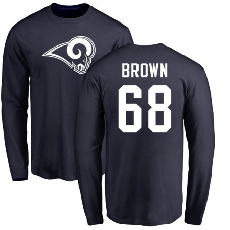 NFL Nike Los Angeles Rams #68 Jamon Brown Navy Blue Name & Number Logo Long Sleeve T-Shirt