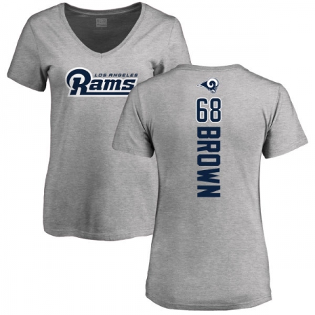 NFL Women's Nike Los Angeles Rams #68 Jamon Brown Ash Backer V-Neck T-Shirt